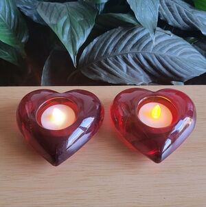 IKEA Heart-Shaped Red Glass Candle Holders set Of 2.